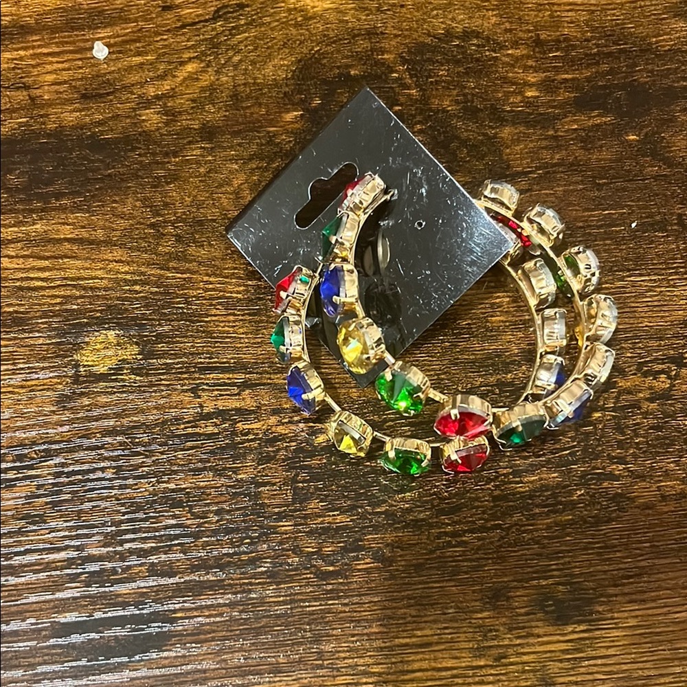 Colorful Gemstone Hoop Earrings